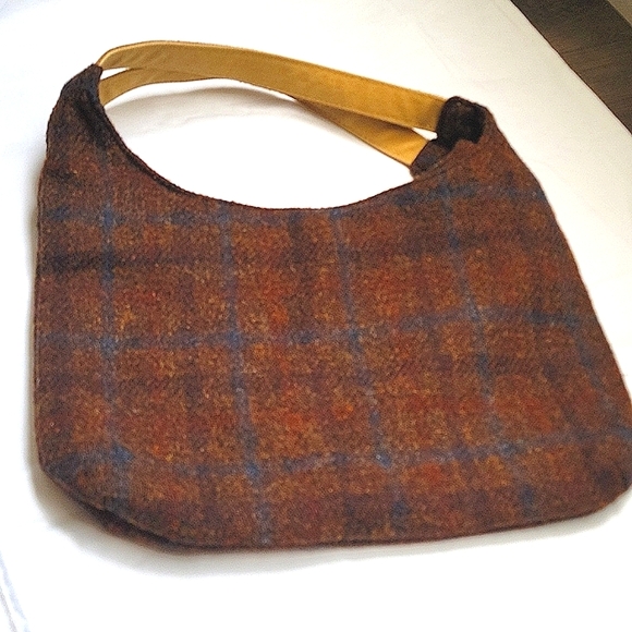 HARRIS TWEED BROWN Leather Straps. Brown Blue Bag. Shoulder Bag - Picture 5 of 15